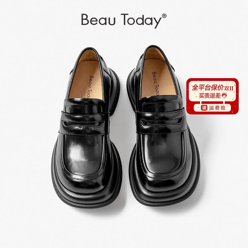 BeauToday【明星同款】奶油泡芙乐福鞋女厚底真皮鞋百搭英伦风