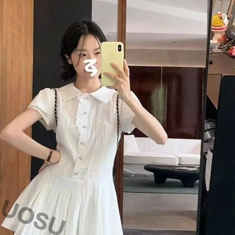 【家居】白色甜美裙2024新款黑色吊带裙夏季学院风显瘦字裙卡通动漫