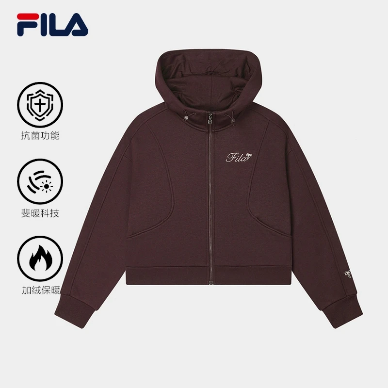 【斐暖科技加绒外套】FILA/斐乐女春季休闲针织连帽上衣F51W449501F