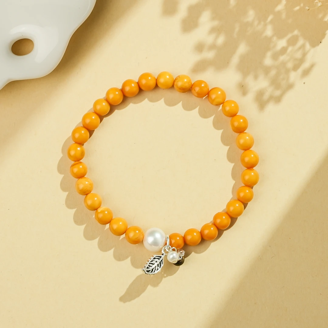 周西西精美蜜蜡珍珠路路通手串6mm时尚气质百搭多样性发货20738