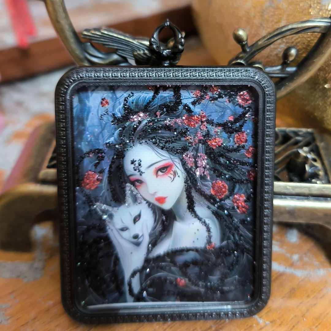 锌合金玻璃项链 唐卡绳子网红同款项链（两面图图随意搭配