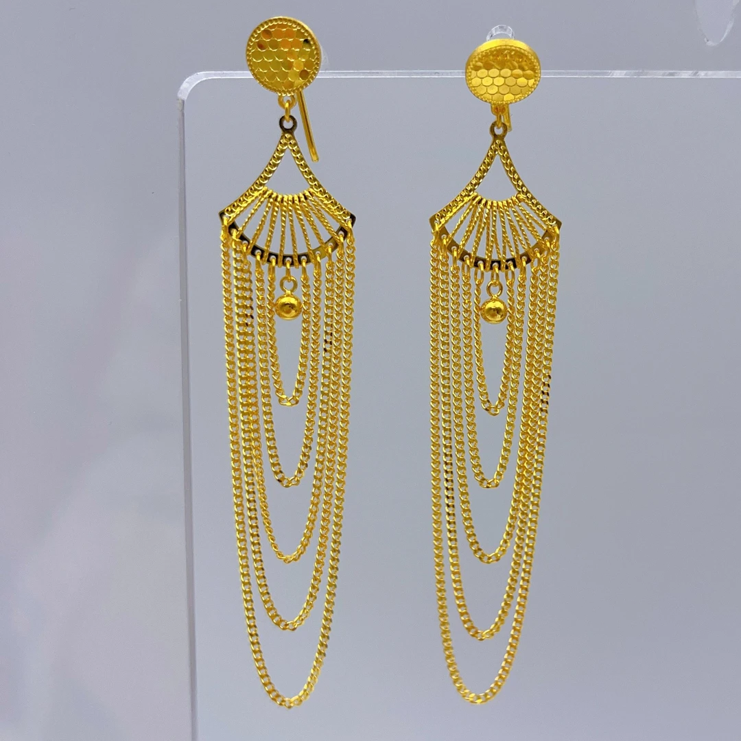 SUNFEEL/赛菲尔黄金足金999新中式流苏耳钉5G精工好运连连锦鲤