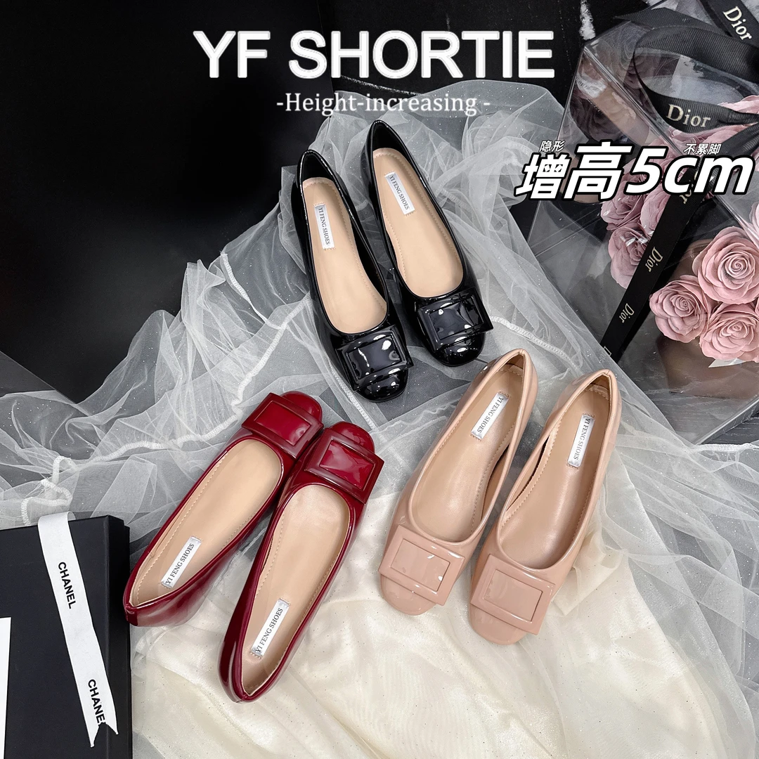 小个子增高5cm经典方扣圆头单鞋女夏季通勤上班久站不累脚工作鞋