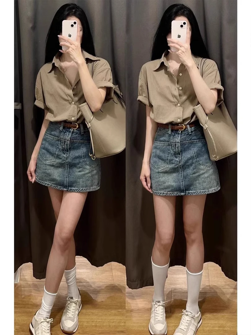 韩系牛仔半身裙夏季轻薄高腰小个子大码梨形胖mm遮肚显瘦包臀a字