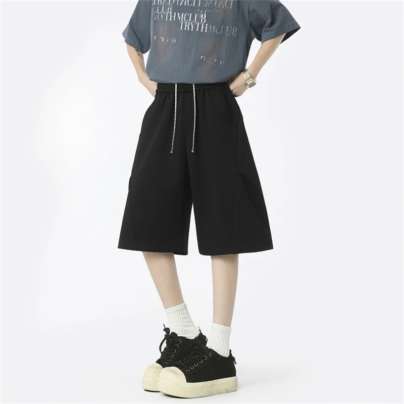 夏季休闲短裤男宽松直筒百搭薄款中裤大码男士运动纯色五分裤子男