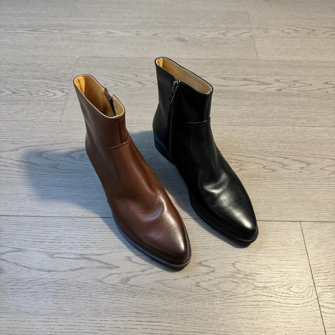 六也「英伦尖头」简约全真皮侧拉链通勤百搭显瘦气质短靴 L1048