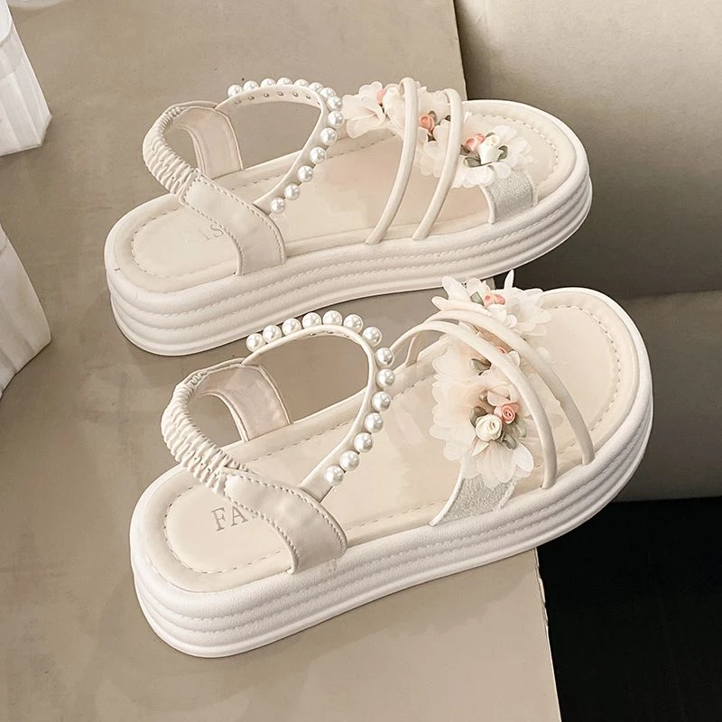 凉鞋女款夏季2025新款外穿时尚百搭仙女风罗马鞋厚底松紧带凉拖鞋