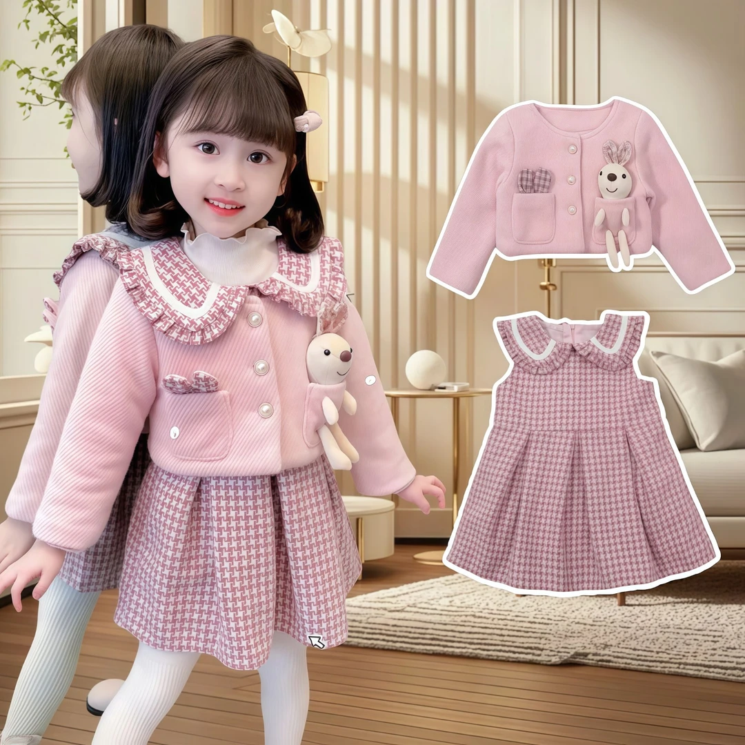 女童小香风裙套装秋冬季2025新款时髦洋气女孩宝宝加厚冬装公主裙