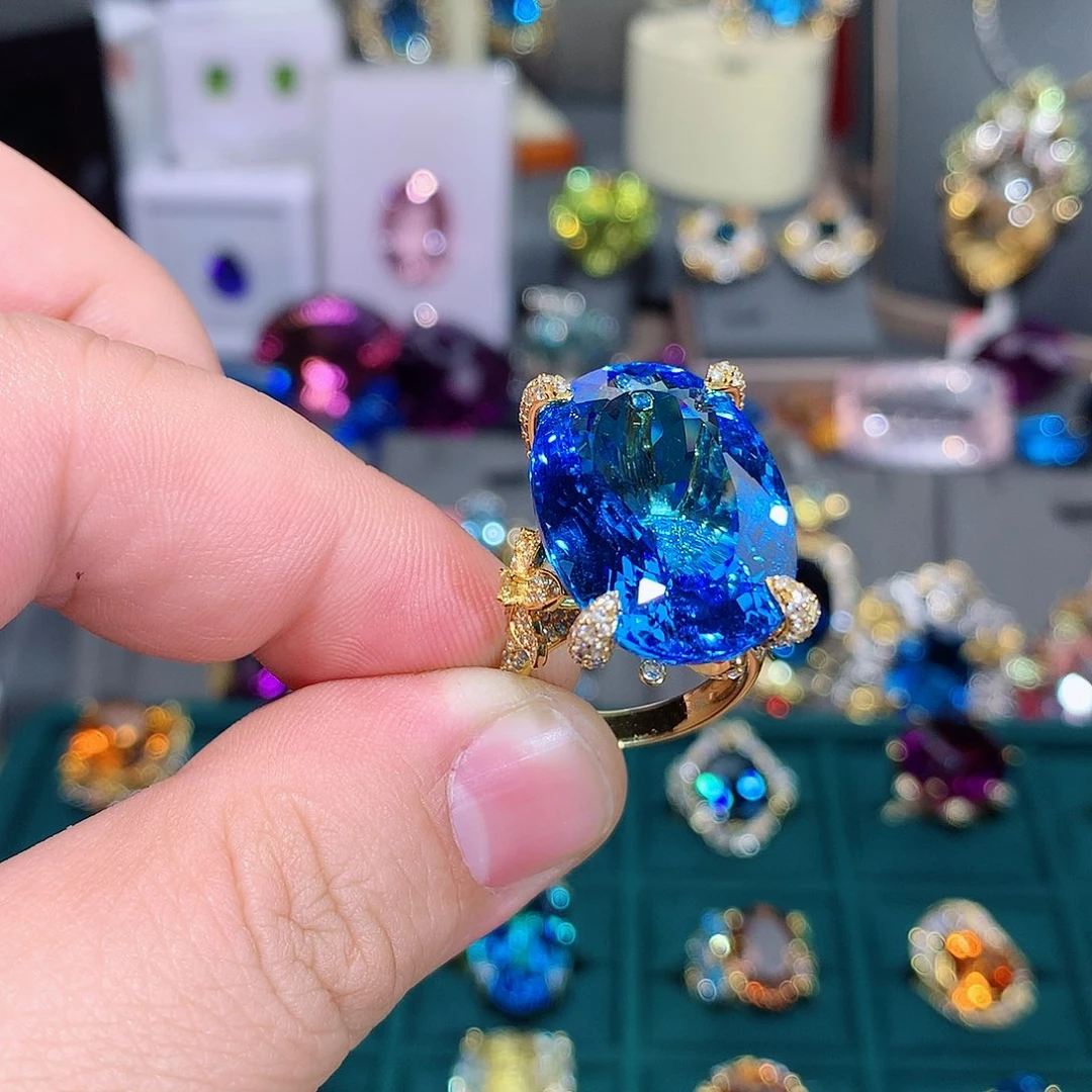 托帕石戒指9K金镶嵌戒指