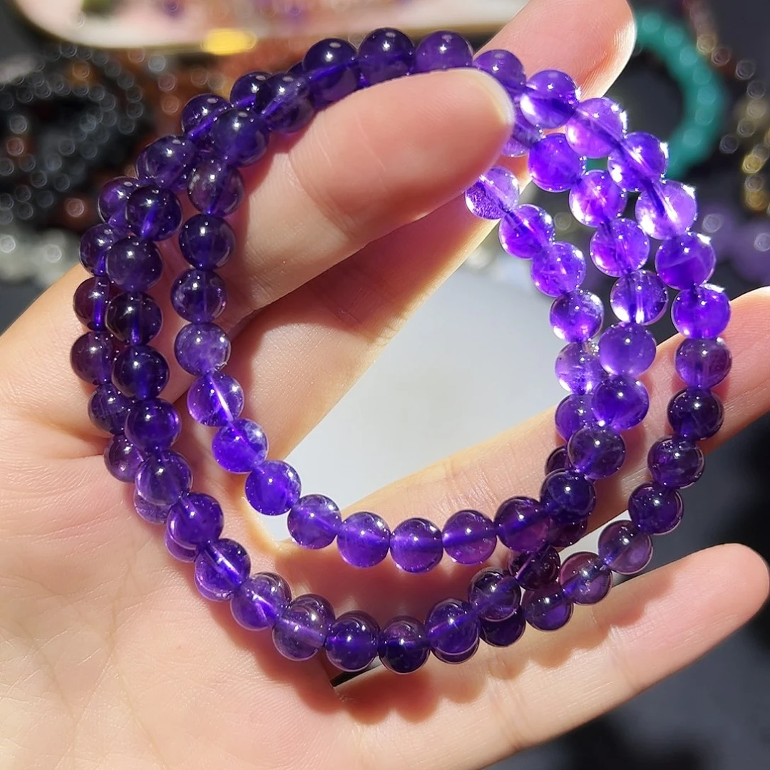 未镶嵌手链水晶乌拉圭紫水晶三圈26号