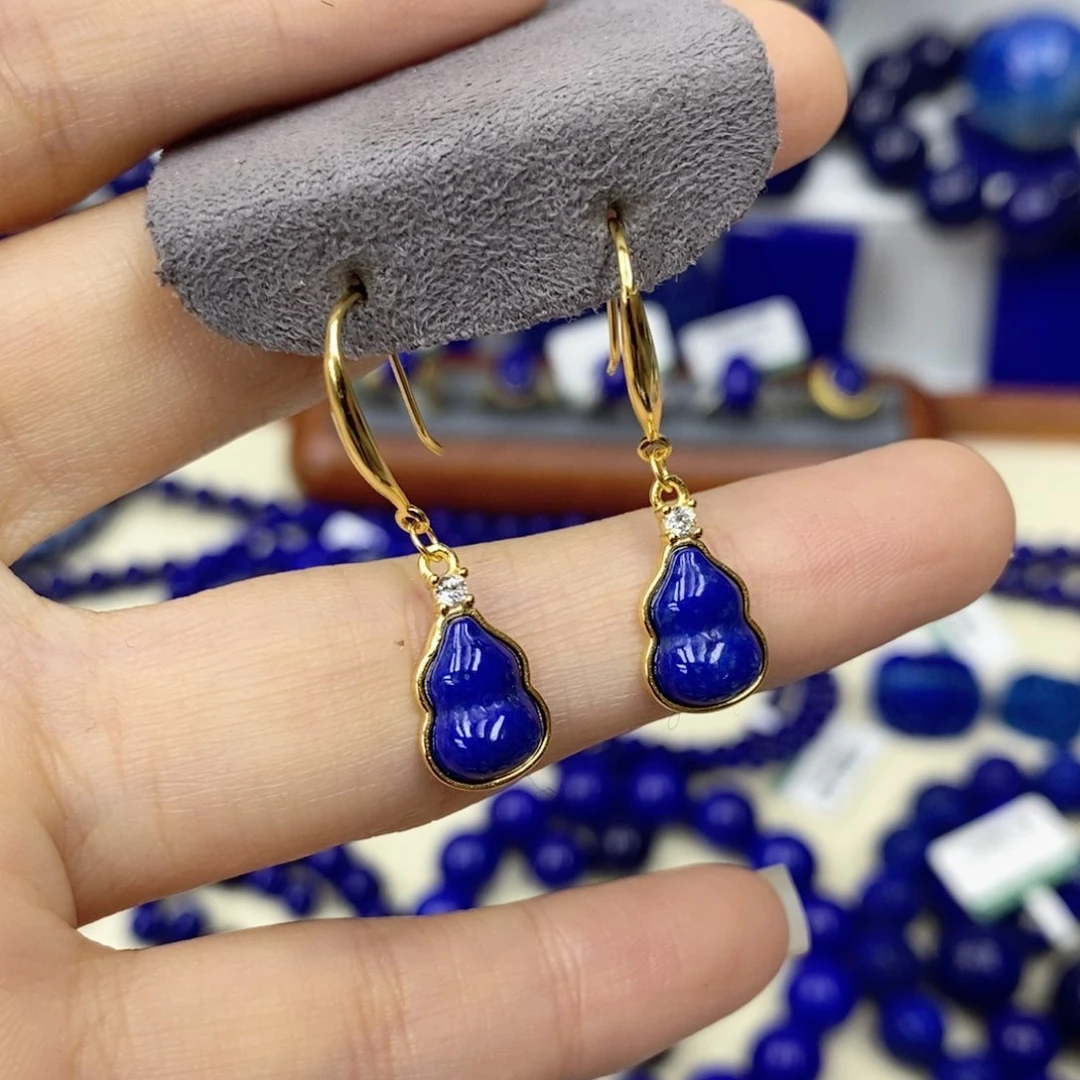 青金石耳饰银S925镀金镶嵌