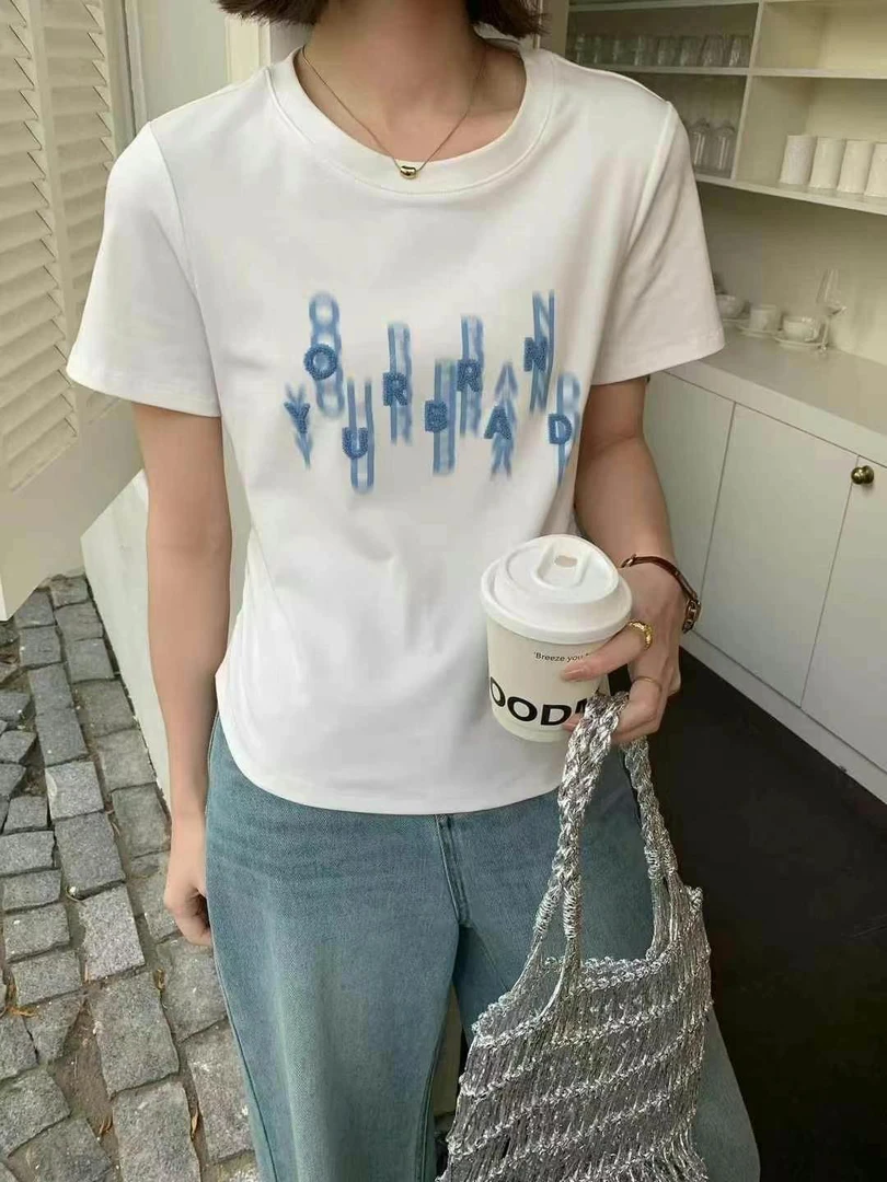 伊歌利刺绣修身短袖T恤衫