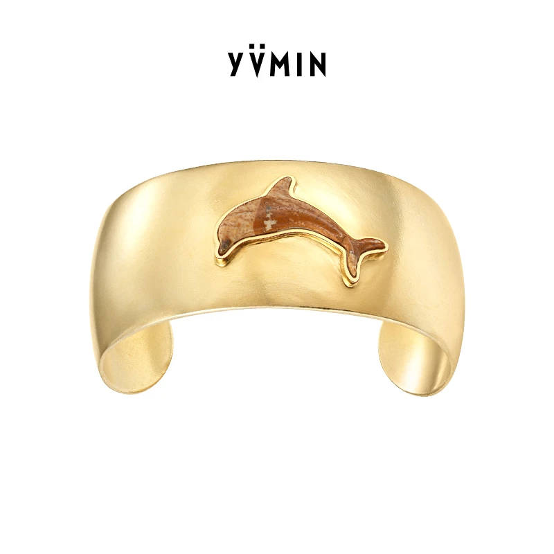 黄铜手镯 YVMIN尤目 度假主题日 雕刻海豚复古手镯