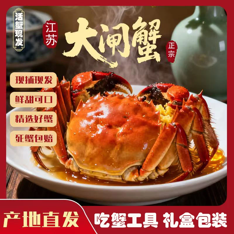【活蟹现发】(蟹王+蟹后)鲜活大闸蟹 公6.0-5.7-母5.0-4.7两 4只/6只/8只 D