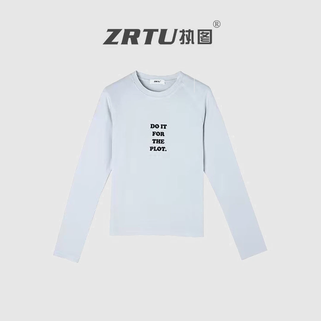 ZRTU/执图长袖圆领落肩袖简约刺绣长袖T恤休闲时尚秋季户外
