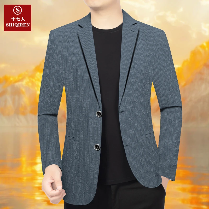 【薄款西服】十七人男士西装外套百搭上衣中年爸爸装西装单件新品