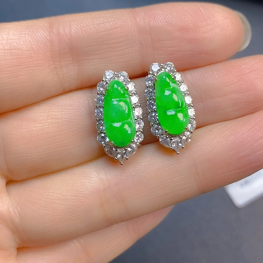 翡翠银S925镶嵌耳饰