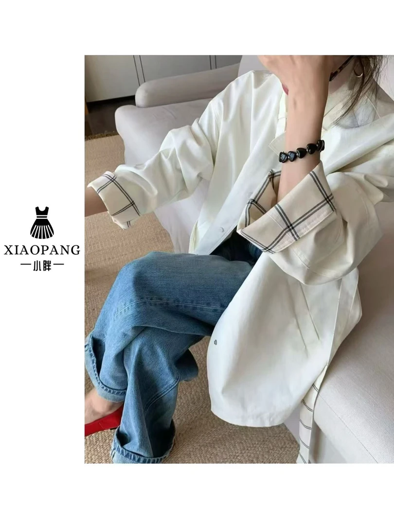 【小胖家】1602韩版中长款拼色风衣外套