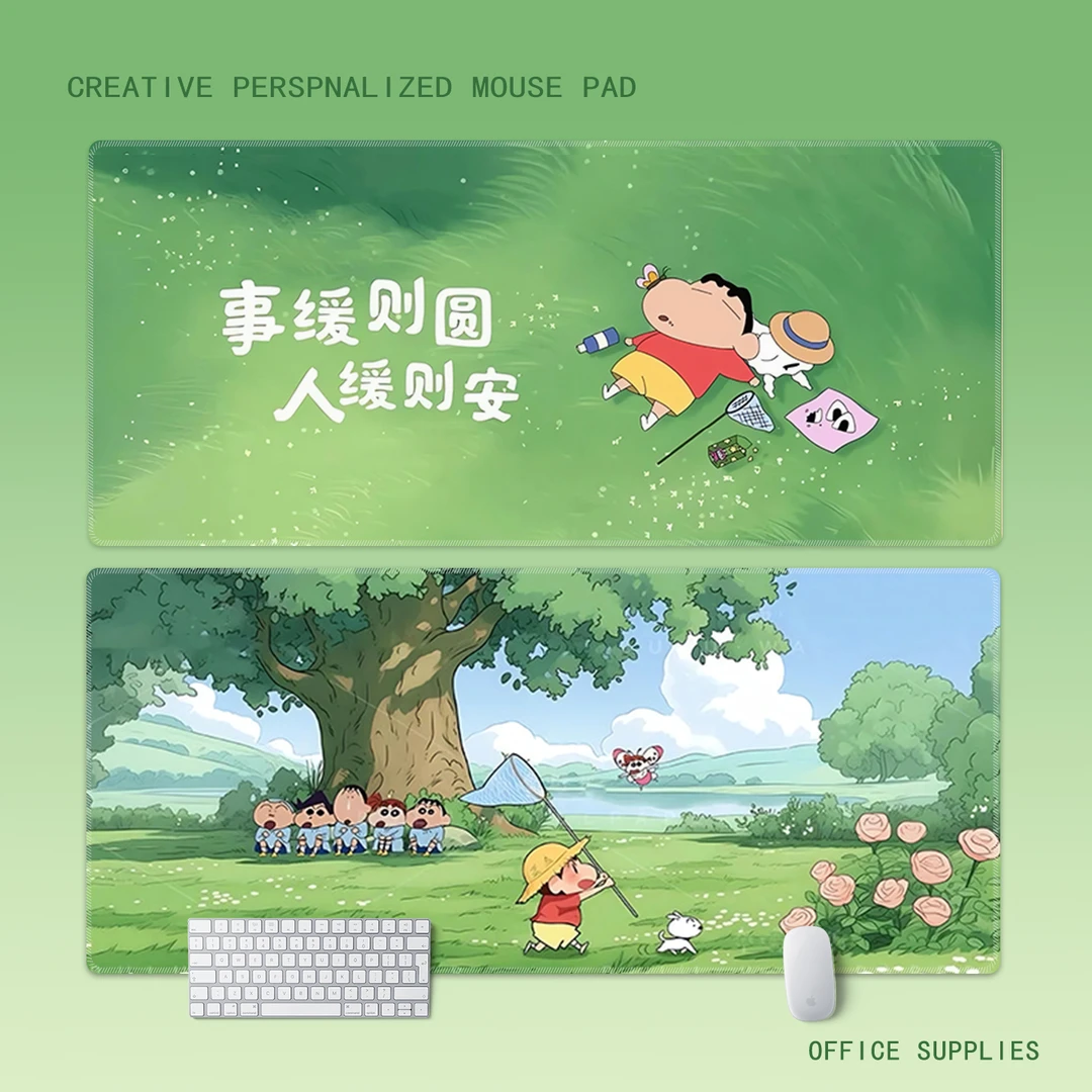 绿色蜡笔小新鼠标垫超大护眼高颜值办公桌垫子女生宿舍电脑垫定制
