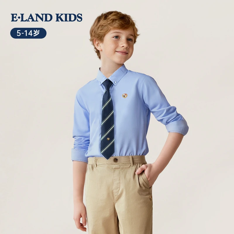 eland kids衣恋童装男童衬衫2025年秋季学院风长袖演出服领带