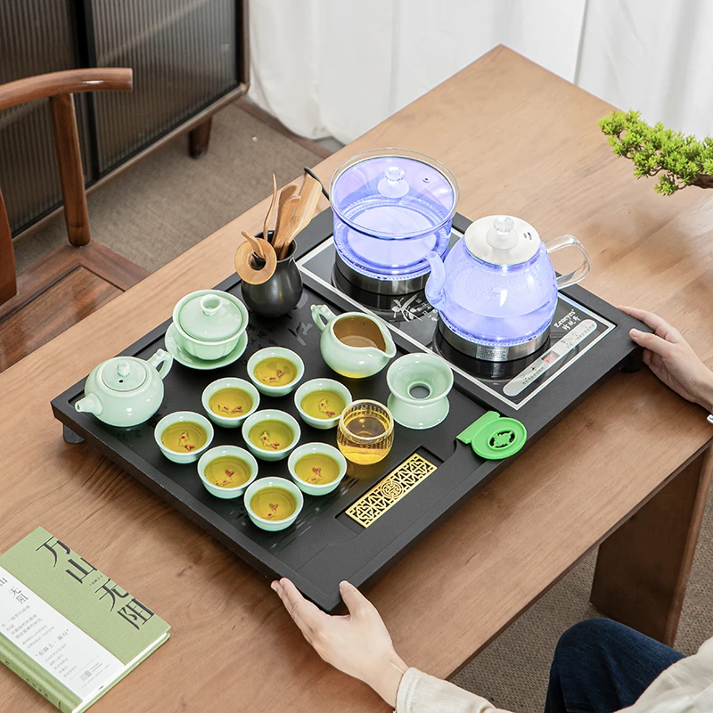家用茶盘全自动底部上水烧水一体茶台功夫茶具套装高档石茶盘托盘