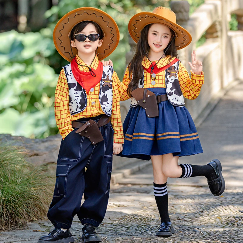 迪士尼cos服男女童胡迪玩具总动员表演服万圣节演出服3-6岁9岁潮