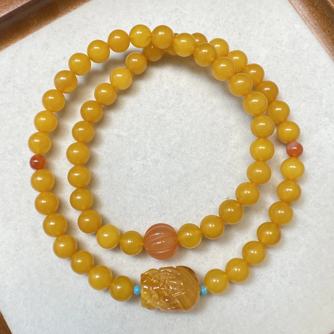 『顺亿天然蜜蜡』老蜜蜡双圈手串（多样性发一）尺寸6加精美款