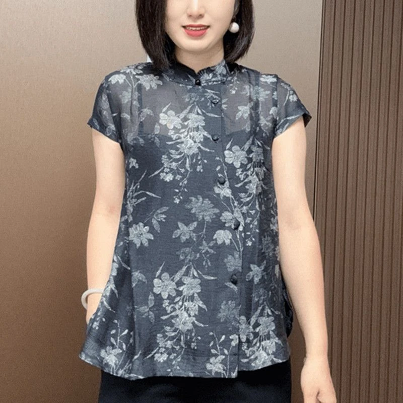 新中式国风气质减龄薄款上衣高档专柜品质显瘦遮肉妈妈富婆小衫