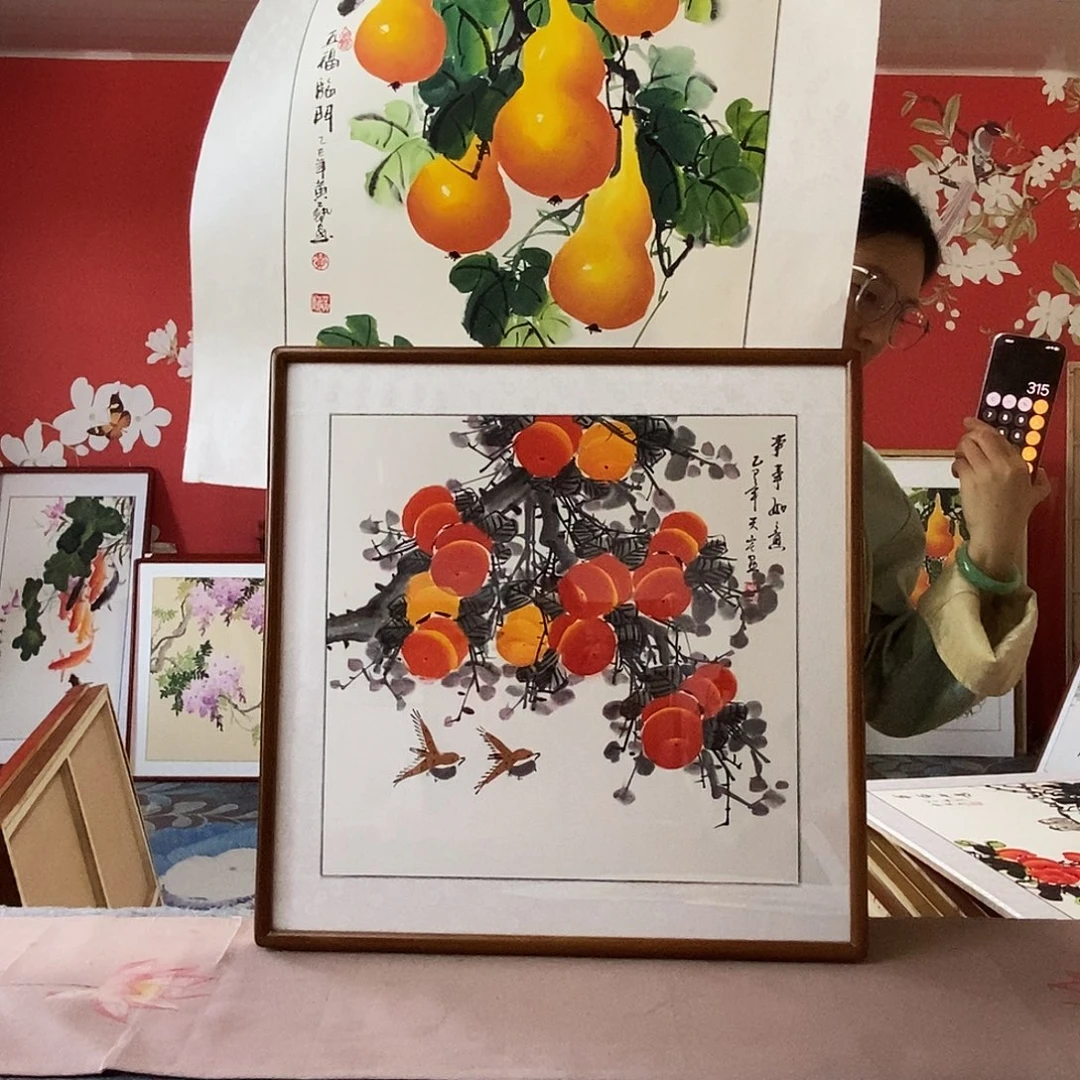 智***鹰国画手写手绘国画作品带框包邮62✖️62