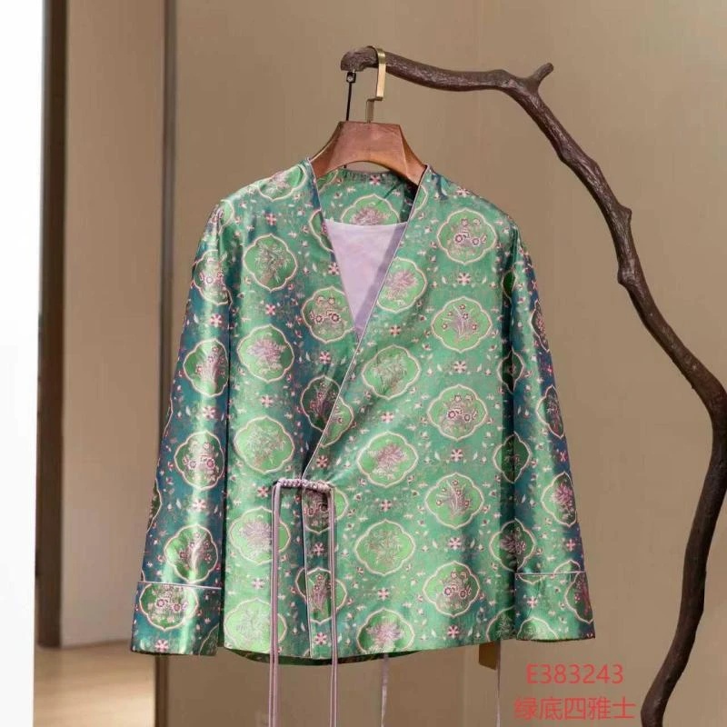 【锦系】23姆米蜀锦新中式国风桑蚕丝V领斜襟长袖外套E-383243