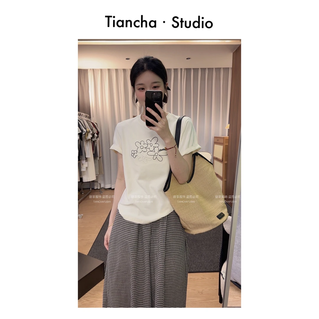 sweetc【小花朵】M349#夏季韩版正肩短袖T恤女东大门设计重工刺绣