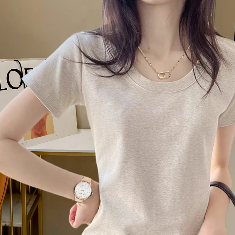 灰色短袖t恤女装2025新款正肩修身短款上衣服夏日多巴胺穿搭小衫