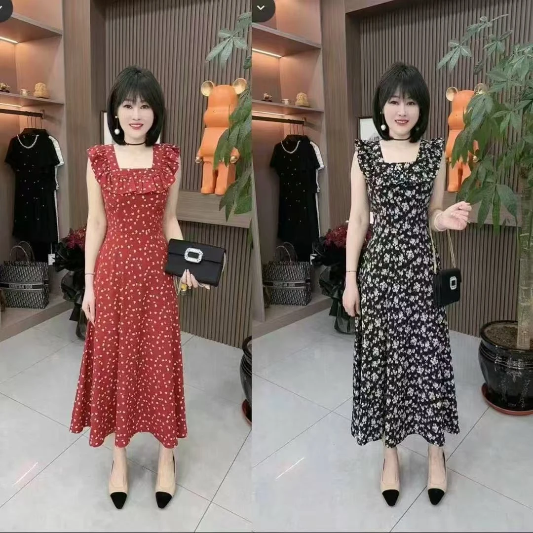 23656 夏季中长款连衣裙气质显瘦复古收腰