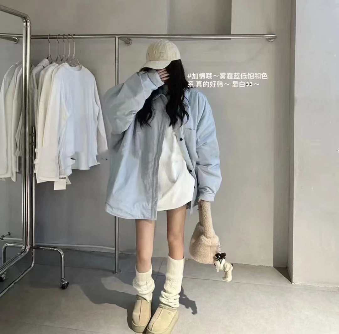 宽松大码加棉服夹克秋冬时尚显瘦百搭短款中长款6591