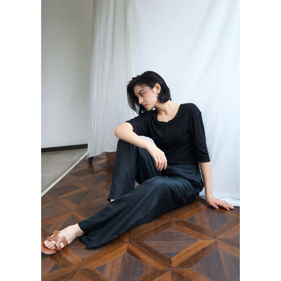 【艺术家】搭所有一份悠然状态19姆米桑蚕丝松紧宽松真丝裤