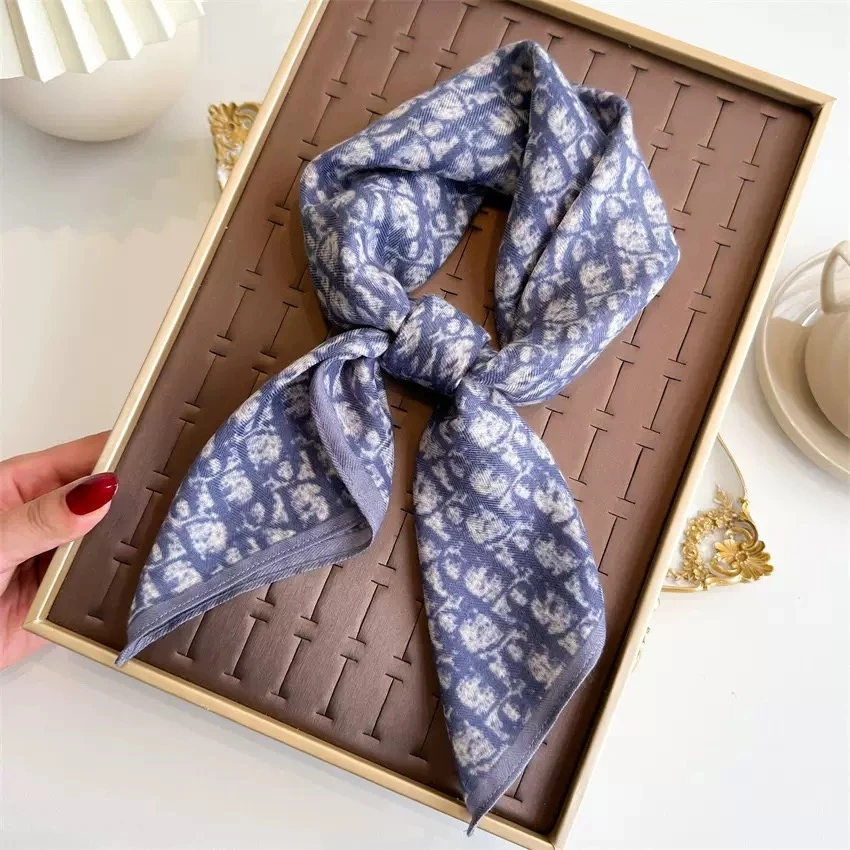 2025新款时尚字母D方巾65cm女款护颈中方巾保暖小围脖植绒春秋季