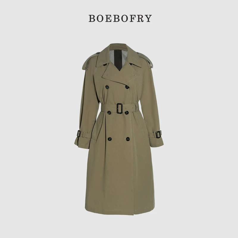 BOEBOFRY<极简大牌>100%棉经典宽松版廓形腰带风衣外套BE1F0621