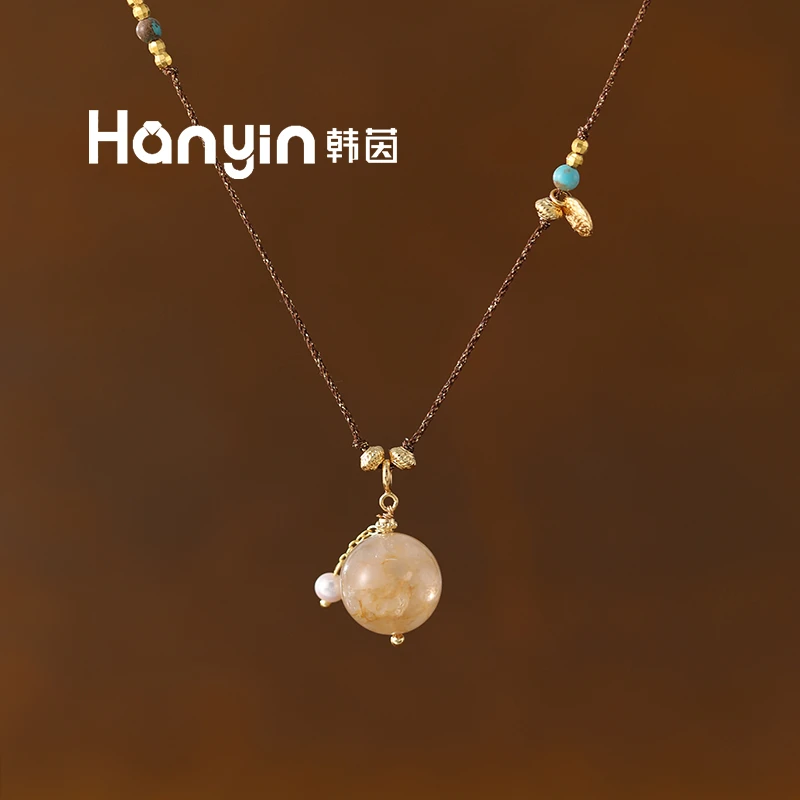 玛瑙22mm生长纹黄水晶精编彩绳蹦迪珠不掉色项链小众设计感毛衣链