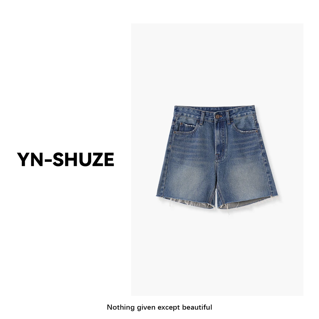 YN-SHUZE【潮流先锋】百搭水洗磨边牛仔五分短裤SZ-YNB-R6978