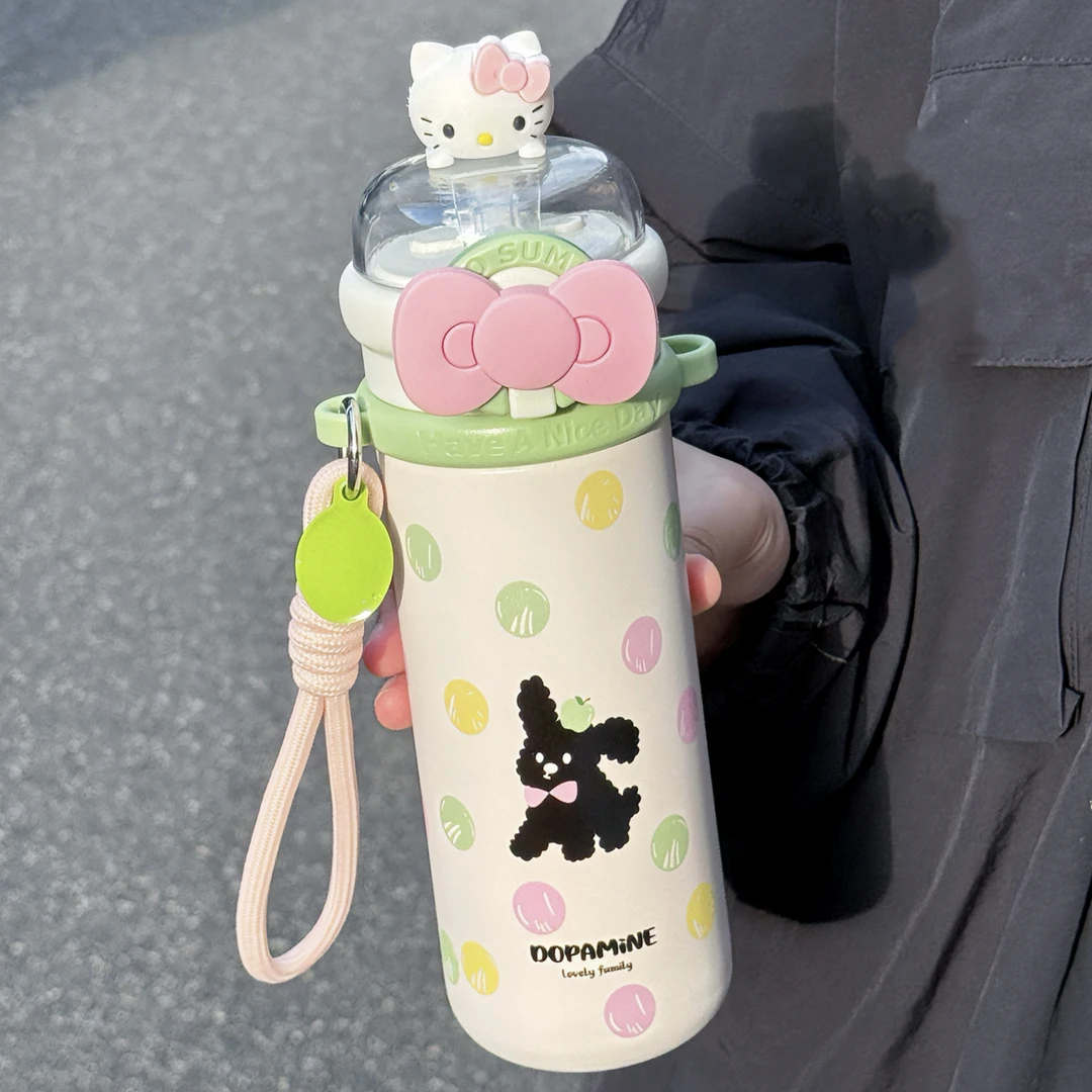 kitty保温杯吸管杯不锈钢杯子带手提便携高颜值杯子ins风