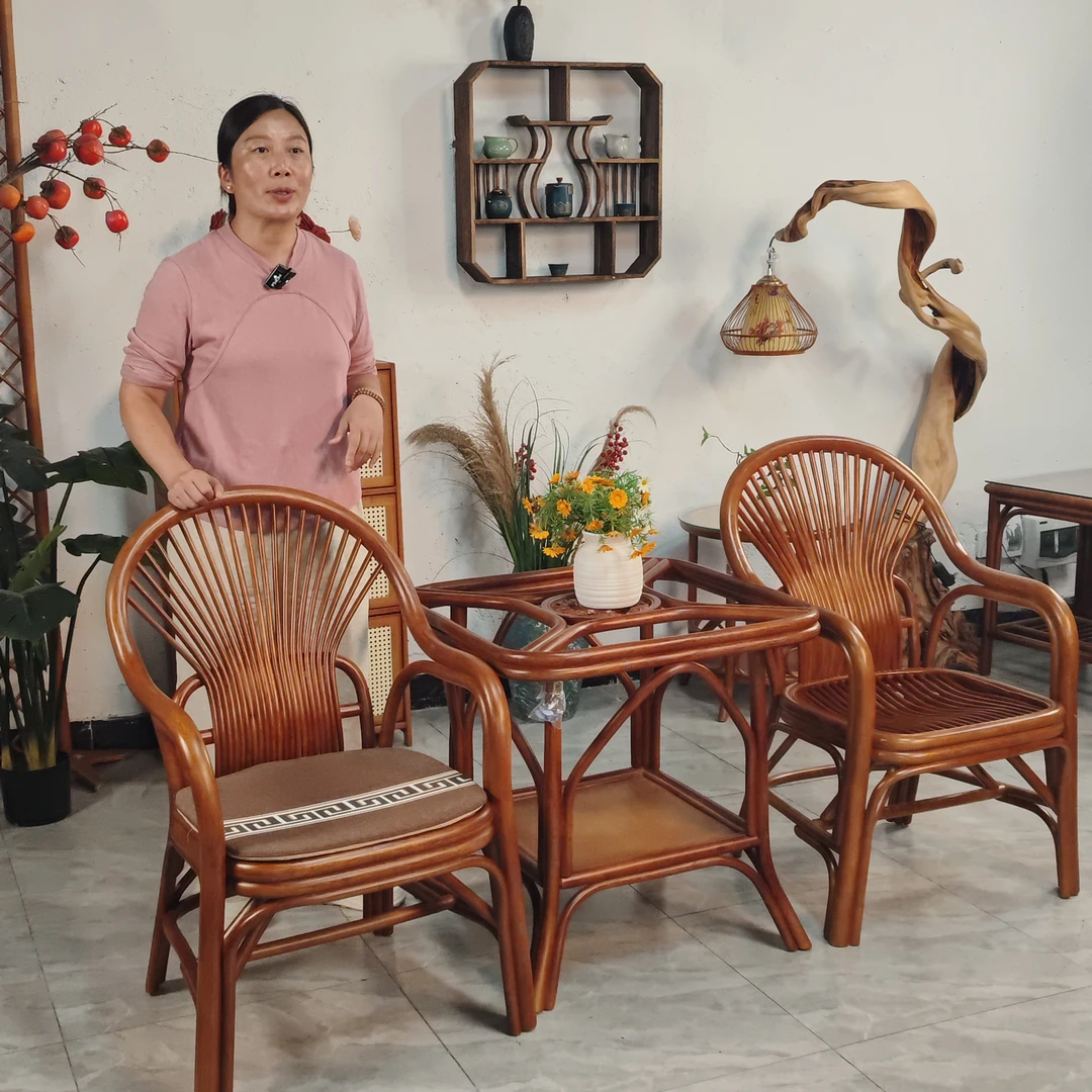 粗藤单根手工玛瑙藤复古客厅简约书房办公休闲藤椅