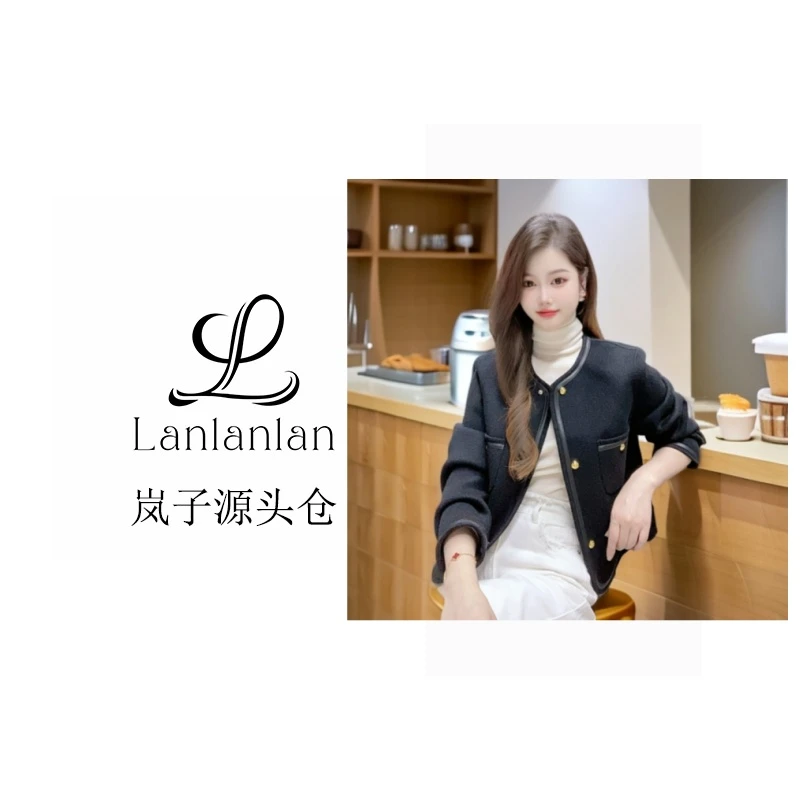 【岚子高货】秋冬短款小香风甜美风修身型名媛毛呢外套长袖23007