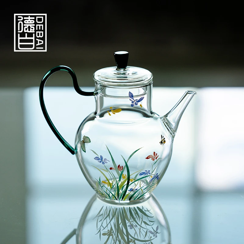德白漫花幻彩系列耐热玻璃茶壶单壶一人用茶具女精致泡茶壶绿茶壶