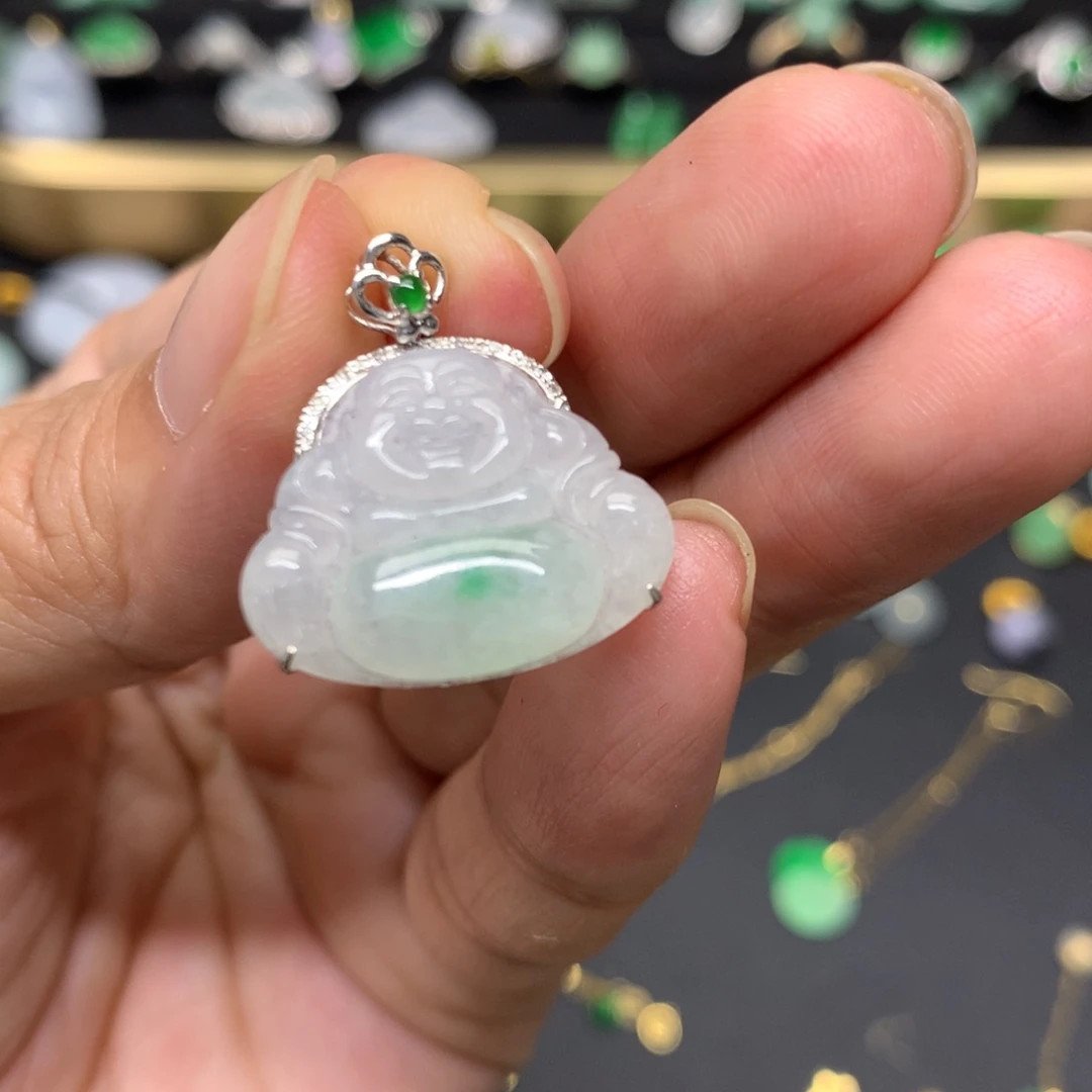 吊坠(不含链)18K金镶嵌翡翠有纹裂