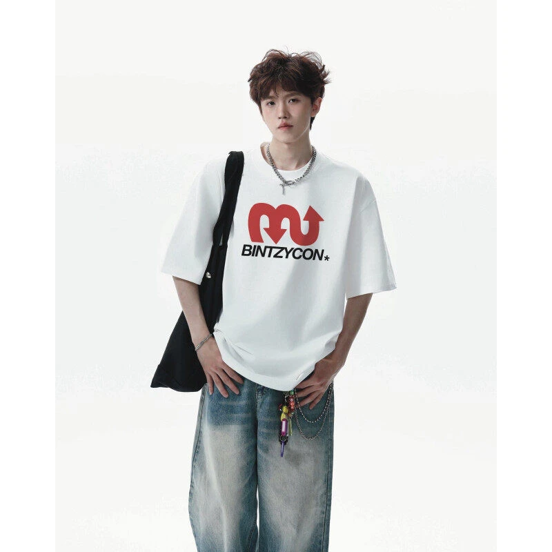 PLQV新款夏季260G美式高街百搭字母休闲双纱短袖男女宽松情侣潮流