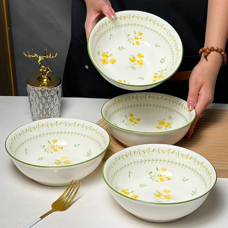 4只装新款春意盎然6英寸陶瓷面碗家用大号吃饭碗创意沙拉碗汤碗