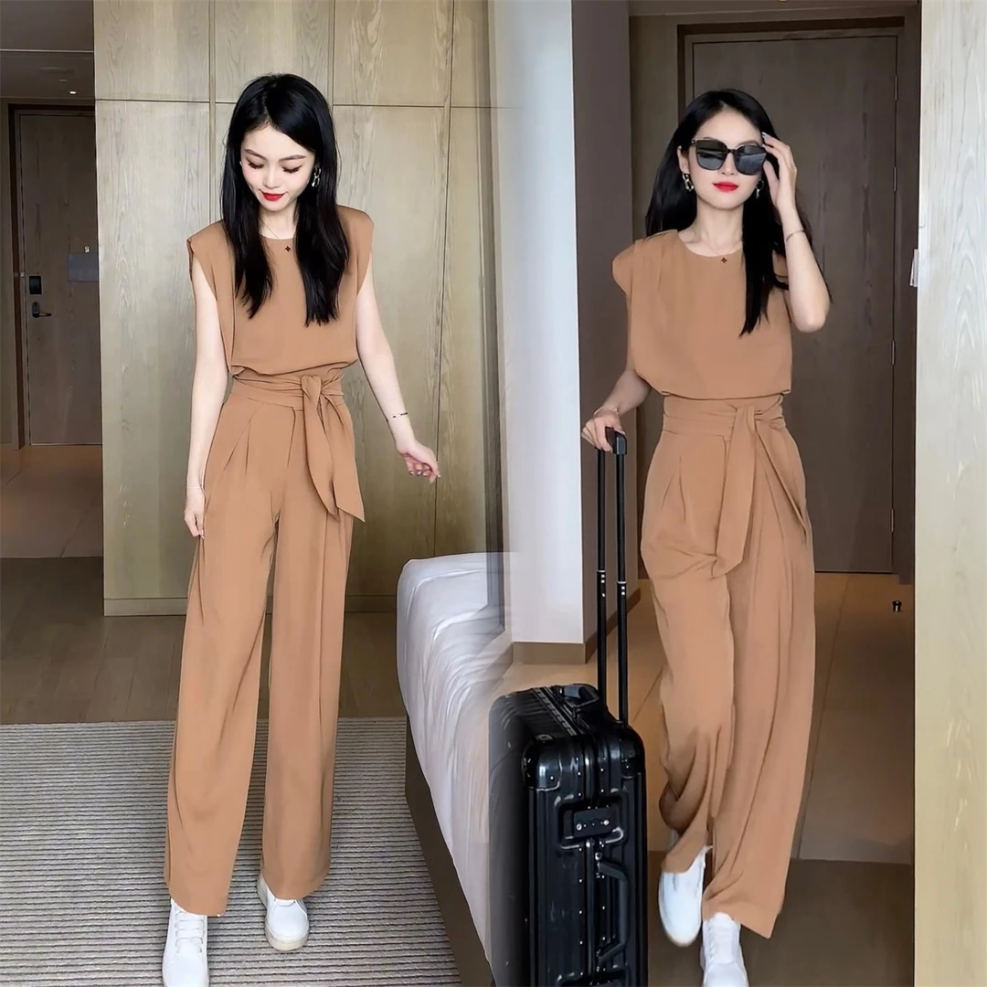 2025夏季新款时尚减龄网红垂感休闲套装遮肉显瘦两件套