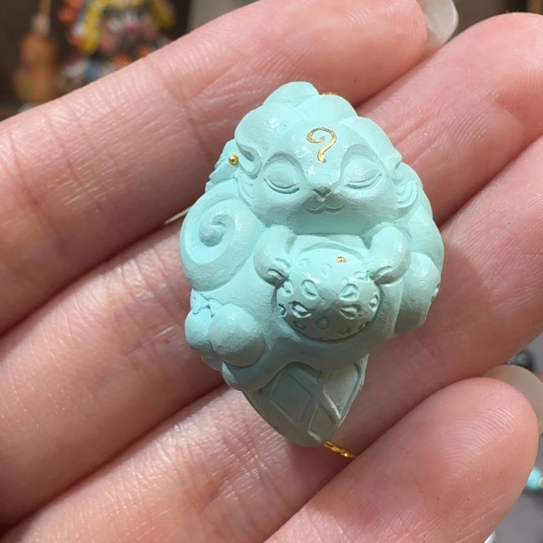 绿松石未镶嵌凤九雕刻件