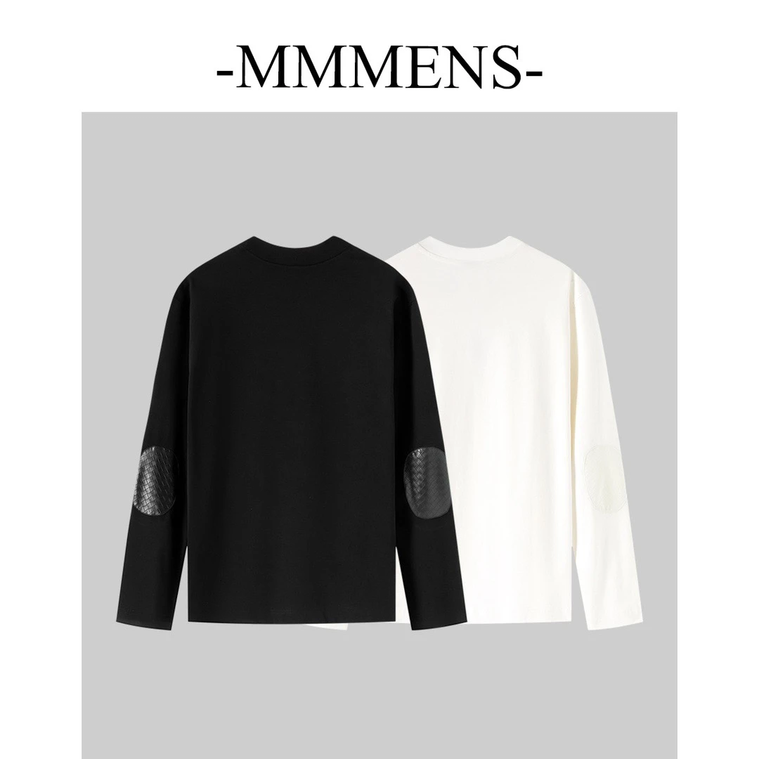 【8096】舒适百搭手臂编织皮革长袖男士纯棉打底