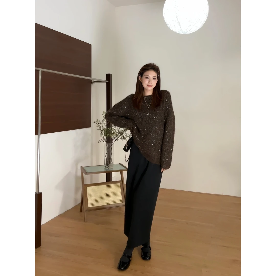 【削垮裙】加长绵羊毛醋酸混纺气质显瘦毛呢半身直筒裙 25485